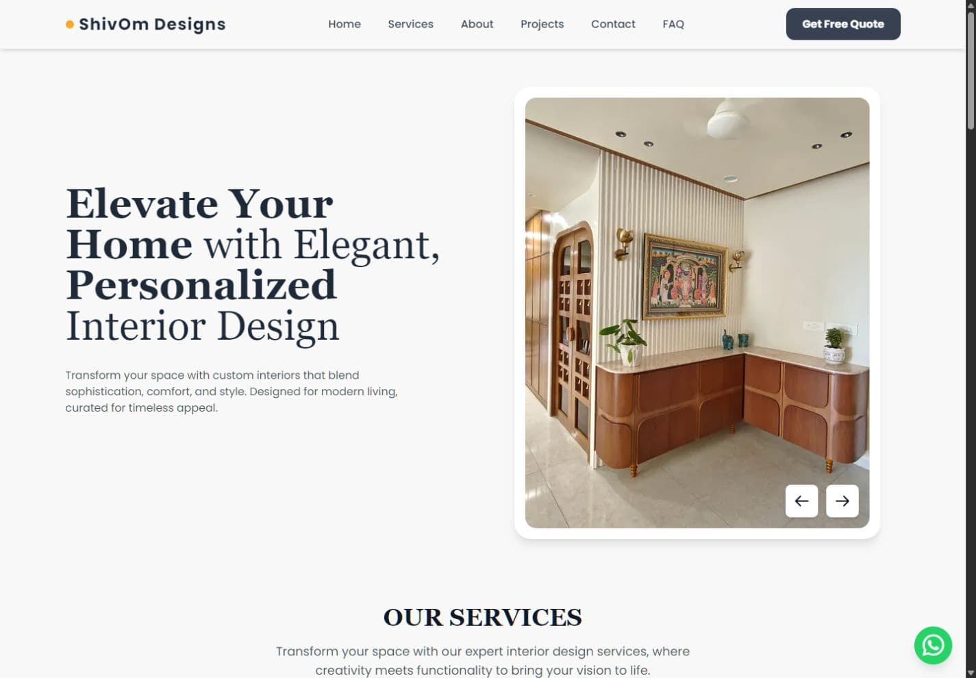 Shivom Designs homepage preview